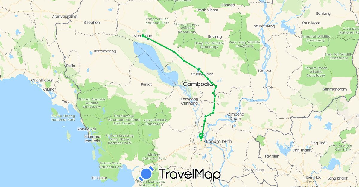 TravelMap itinerary: bus, plane in Cambodia (Asia)